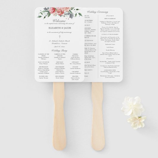 Elizabeth Katholiek Wedding Programma met Massa Handwaaier (Voorkant en achterkant)