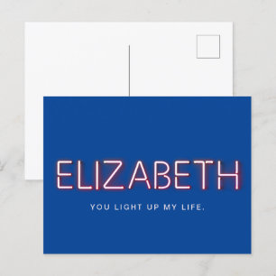 Elizabeth naam in gloeiende neonlampen briefkaart