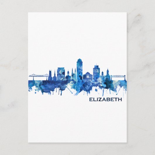 Elizabeth New Jersey Skyline Blue Uitnodiging Briefkaart (Voorkant)