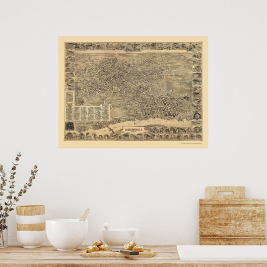 Elizabeth, NJ Panoramic Map - 1898 Poster (Keuken)