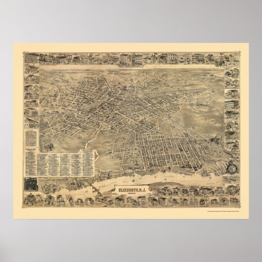Elizabeth, NJ Panoramic Map - 1898 Poster (Voorkant)