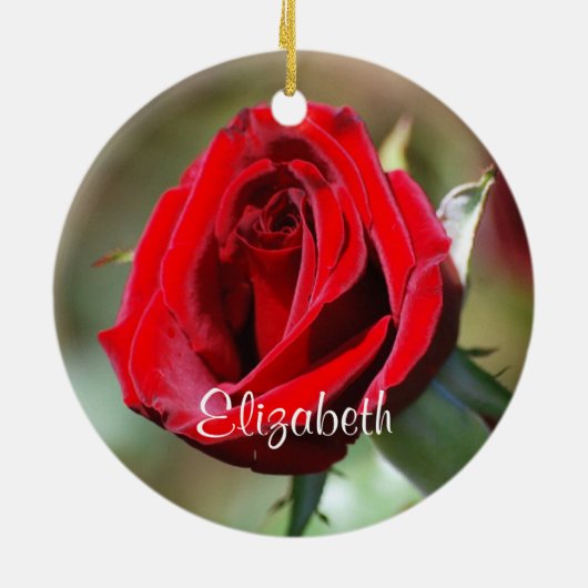 Elizabeth Personalized Red Rose Ornament (Achterkant)