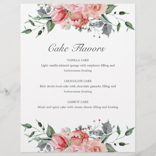 Elizabeth Pink Floral Cake Flavors Wedding Sign (Voorkant)