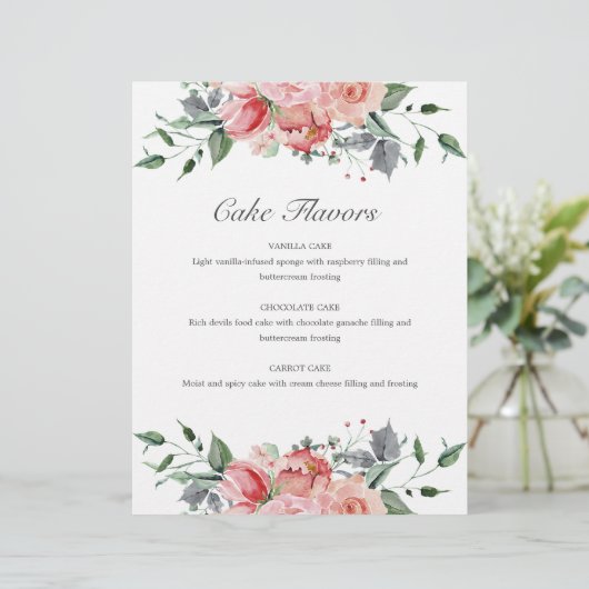 Elizabeth Pink Floral Cake Flavors Wedding Sign (Staand voorkant)