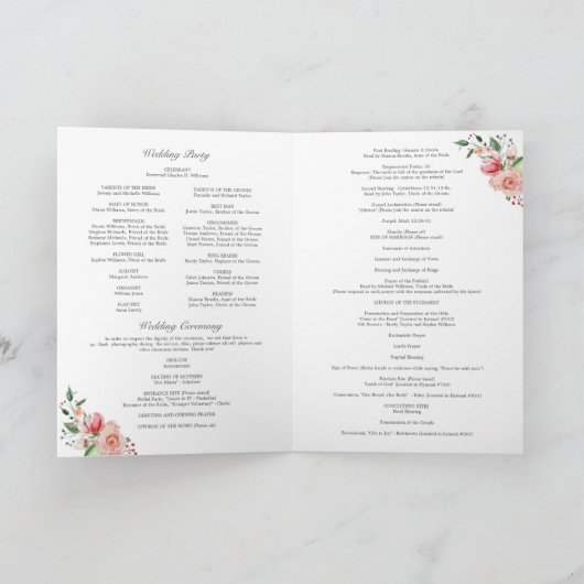 Elizabeth Pink Floral Full Mass katholieke bruilof Programma (Binnen)