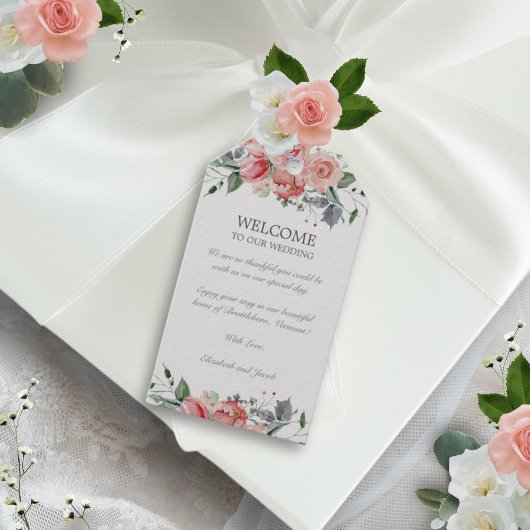 Elizabeth Pink Floral Hotel Gasten Bruiloft Welkom Cadeaulabel