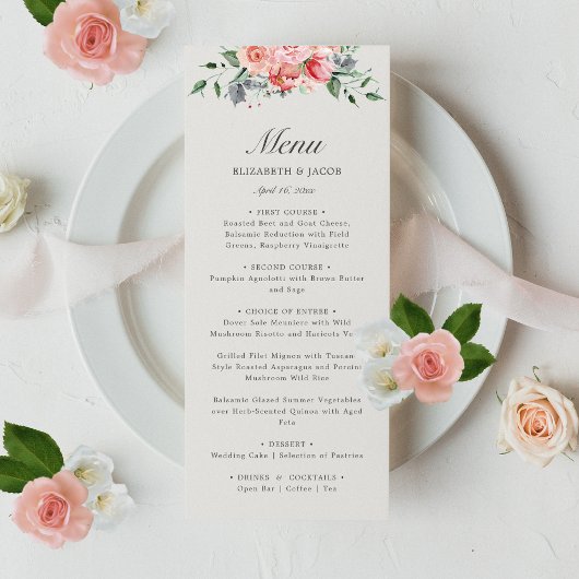 Elizabeth Pink Floral Script Bruiloft Menu