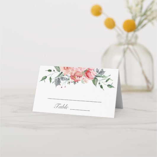Elizabeth Pink Floral Wedding Place Card Plaatskaartje (Voorkant)