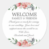 Elizabeth Pink Floral Wedding Welcome Bag Ronde Sticker (Voorkant)