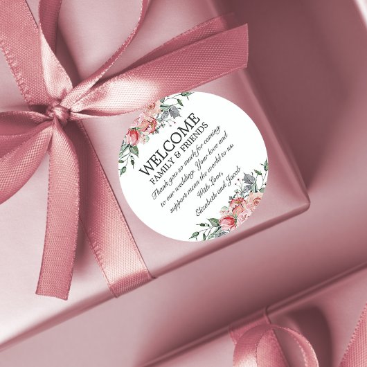 Elizabeth Pink Floral Wedding Welcome Bag Ronde Sticker