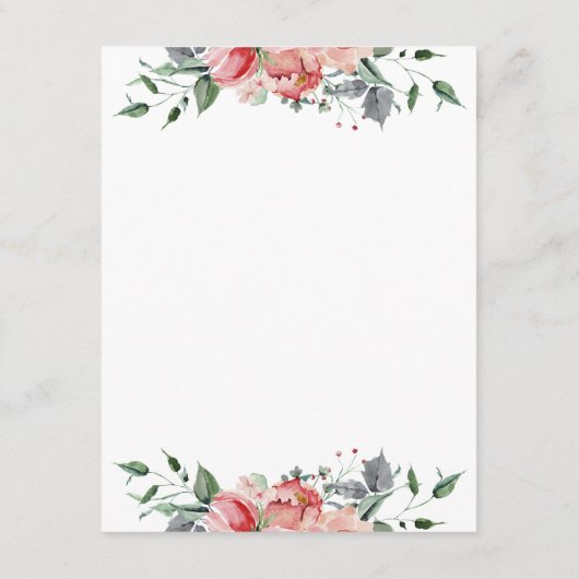 Elizabeth Pink Flowers Calligraphy Wedding Details Informatiekaartje (Achterkant)