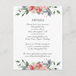 Elizabeth Pink Flowers Calligraphy Wedding Details Informatiekaartje