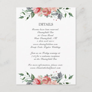 Elizabeth Pink Flowers Calligraphy Wedding Details Informatiekaartje