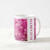 "Elizabeth" Pink Spring Hortensia Bloemen Letterin Koffiemok (Voorkant rechts)
