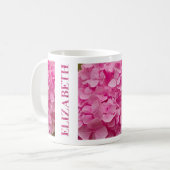 "Elizabeth" Pink Spring Hortensia Bloemen Letterin Koffiemok (Voorkant links)