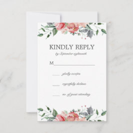Elizabeth Simple Elegant Pink Flowers Wedding RSVP Kaartje