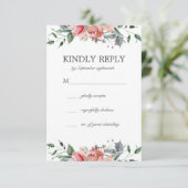Elizabeth Simple Elegant Pink Flowers Wedding RSVP Kaartje (Staand voorkant)