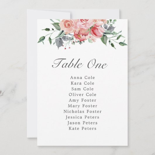 Elizabeth Simple Pink Wedding Table Seating Chart (Voorkant)
