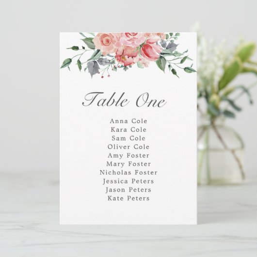Elizabeth Simple Pink Wedding Table Seating Chart (Staand voorkant)