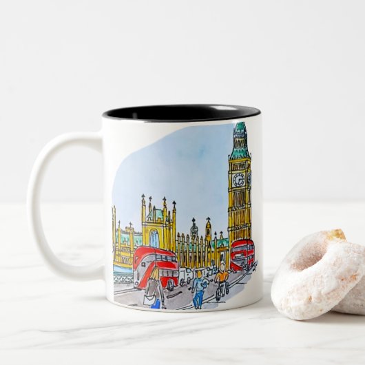 Elizabeth Tower, ook bekend als de Big Ben Tweekleurige Koffiemok (Met donut)