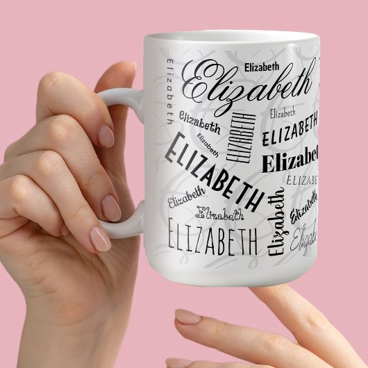 Elizabeth Typography Naam Zwart Wit Koffiemok