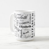 Elizabeth Typography Naam Zwart Wit Koffiemok (Voorkant links)