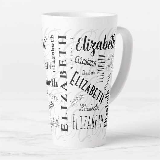 Elizabeth Typography Naam Zwart Wit Latte Mok (Rechterhoek)