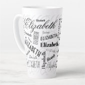 Elizabeth Typography Naam Zwart Wit Latte Mok (Linkerhoek)