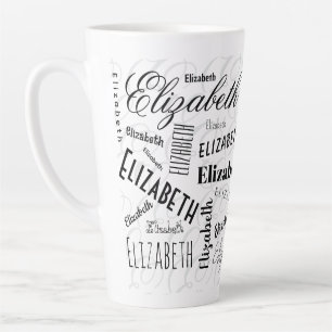 Elizabeth Typography Naam Zwart Wit Latte Mok