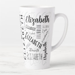 Elizabeth Typography Naam Zwart Wit Latte Mok