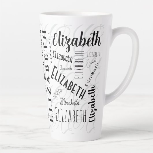 Elizabeth Typography Naam Zwart Wit Latte Mok (Rechts)