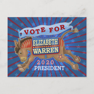 Elizabeth Warren President 2020 Democraat Donkey Briefkaart