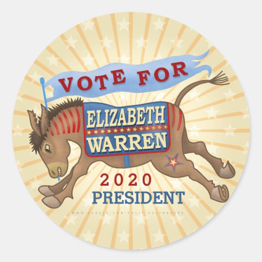 Elizabeth Warren President 2020 Democraat Donkey Ronde Sticker (Voorkant)