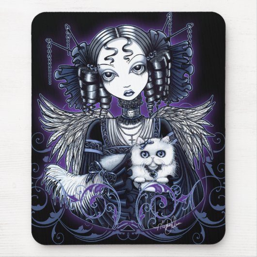 Elizabeth White Persian Cat Angel Mousepad Muismat (Voorkant)
