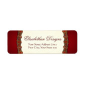 Elizabethan Tudor Damask Jewel Ruby Red Etiket (Voorkant)