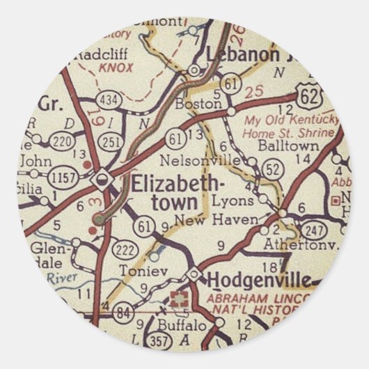Elizabethtown Kentucky  kaart Ronde Sticker (Voorkant)