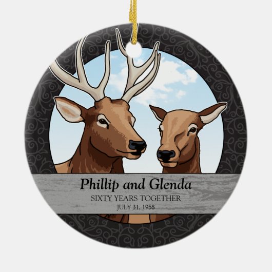 Elk 60th Wedding Jubileum gepersonaliseerd Keramisch Ornament (Achterkant)