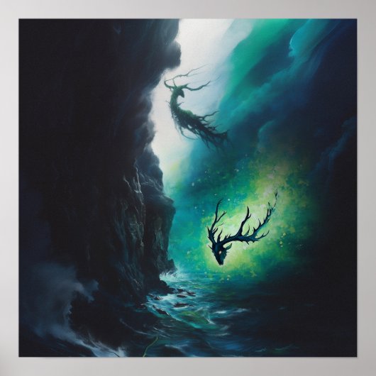 Elk Antlers Magical Witchy AI Art Matte Waarde Poster (Voorkant)