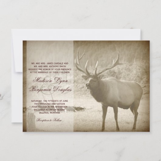Elk Big Game Wildlife Antlers Wedding Invitaties Kaart (Voorkant)