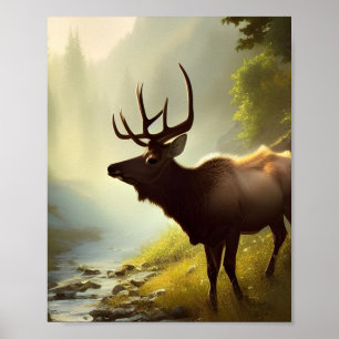 Elk Bij Een Bosstroom Digitale Kunstprint Poster