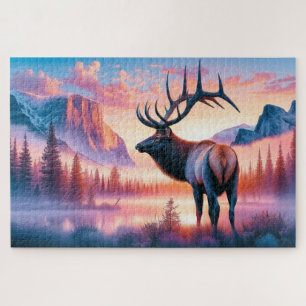 Elk bij Sunrise, Mountains, Wildlife Legpuzzel
