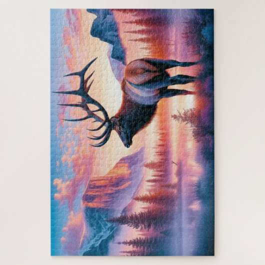 Elk bij Sunrise, Mountains, Wildlife Legpuzzel (Verticaal)