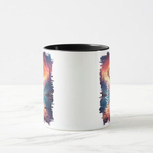 Elk bij Sunset Mountain Lake Reflection Mok (Midden)