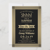 ELK 'Birthday Surprise Party Elegant Black and Gol Save The Date (Voorkant)