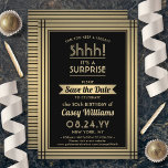 ELK 'Birthday Surprise Party Elegant Black and Gol Save The Date<br><div class="desc">Kun je een geheim bewaren? Nodig familie en vrienden uit voor een elegante en spannende verrassingsverjaardagsviering met aangepaste zwart en goud om de uitnodigingen van het datumfeest te bewaren. Alle bewoordingen op deze sjabloon zijn eenvoudig te personaliseren, inclusief een bericht met de tekst "Shhh! Het is een verrassing." Het ontwerp...</div>