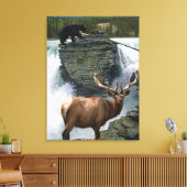 Elk & Black Beren Wildlife Art Wall Print (Insitu (Woonkamer))