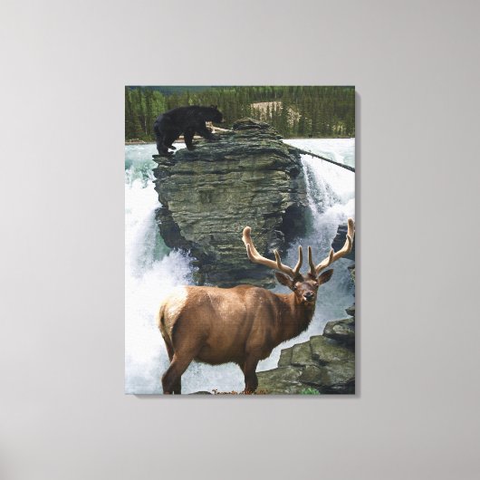 Elk & Black Beren Wildlife Art Wall Print (Voorkant)