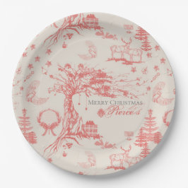 Elk Bos French Toile in Red met Personalisatie Papieren Bordje