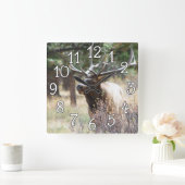 Elk Bull Buck Deer Mancave Wall Clock Vierkante Klok (Huis)