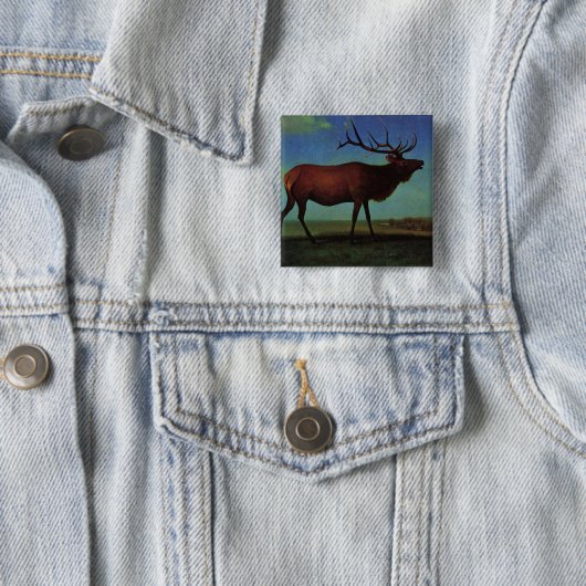 Elk by Albert Bierstadt Vierkante Button 5,1 Cm (In situ)